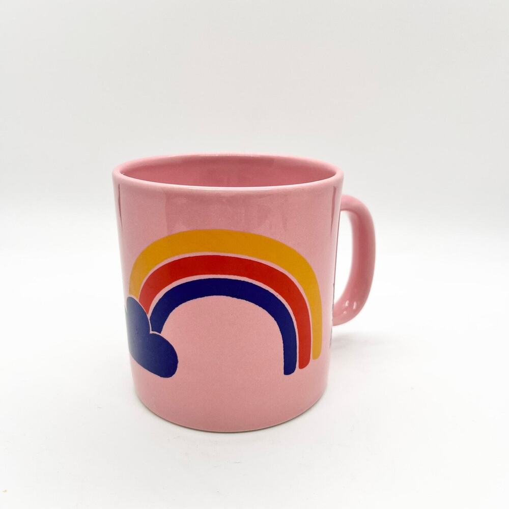 Vtg 80s Pink Rainbow Mug FPC England Signed Actress Ingrid Bergman Hollywood Cup
